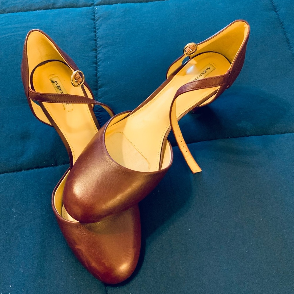 Alex Marie Women's Burgundy Leather Ankle-Strap Pumps - Picture 3 of 7